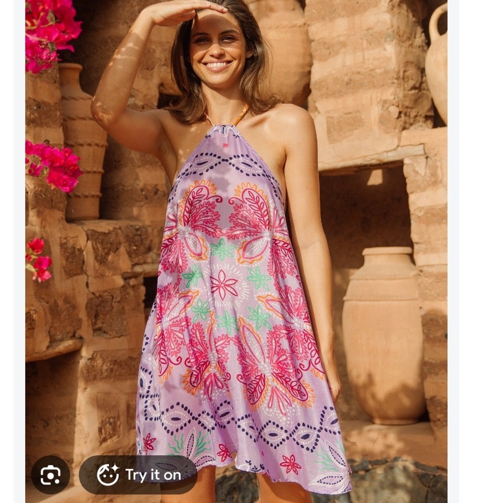 Sundress Miranda Short Dress Saint Tropez Lavender Halter Mini XL NEW Viscose